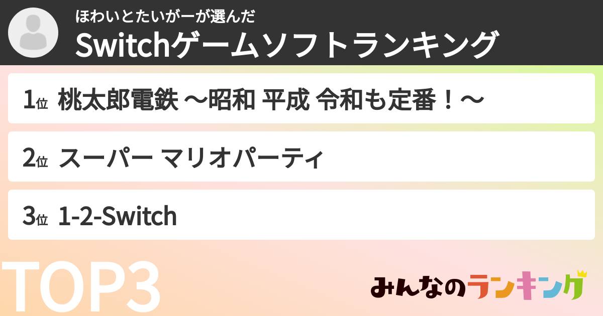 ほわいとたいがーさんの「Switchゲームソフトランキング」