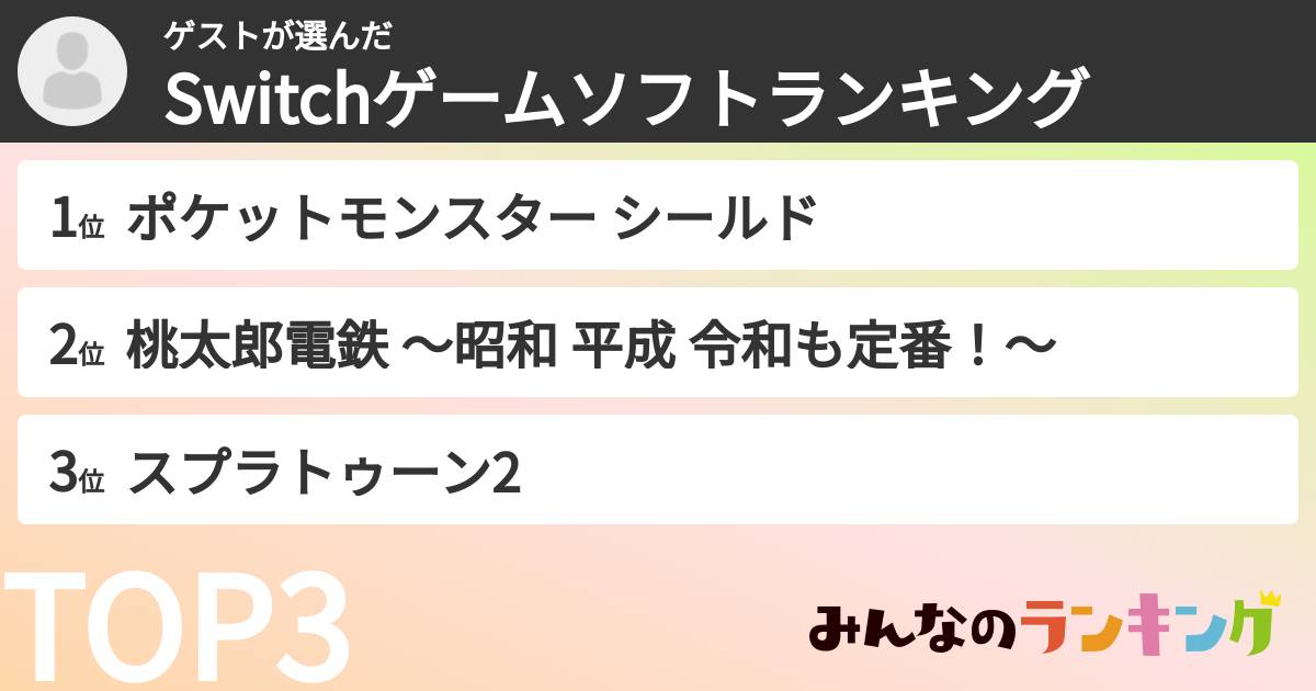 ゲストさんの「Switchゲームソフトランキング」