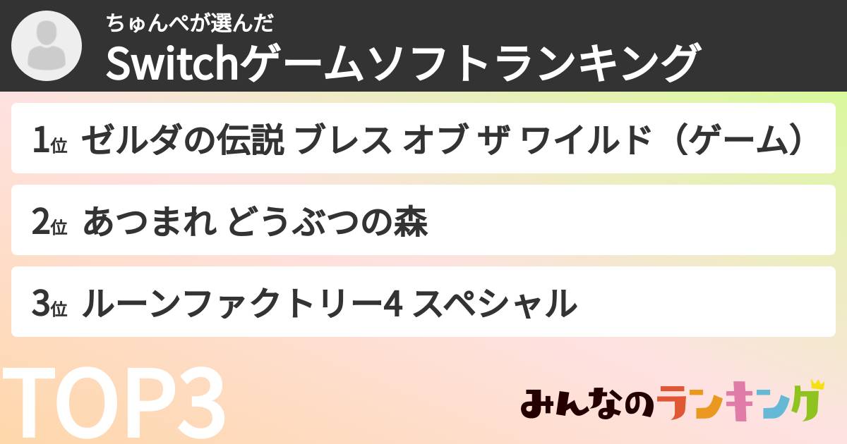 ちゅんぺさんの「Switchゲームソフトランキング」