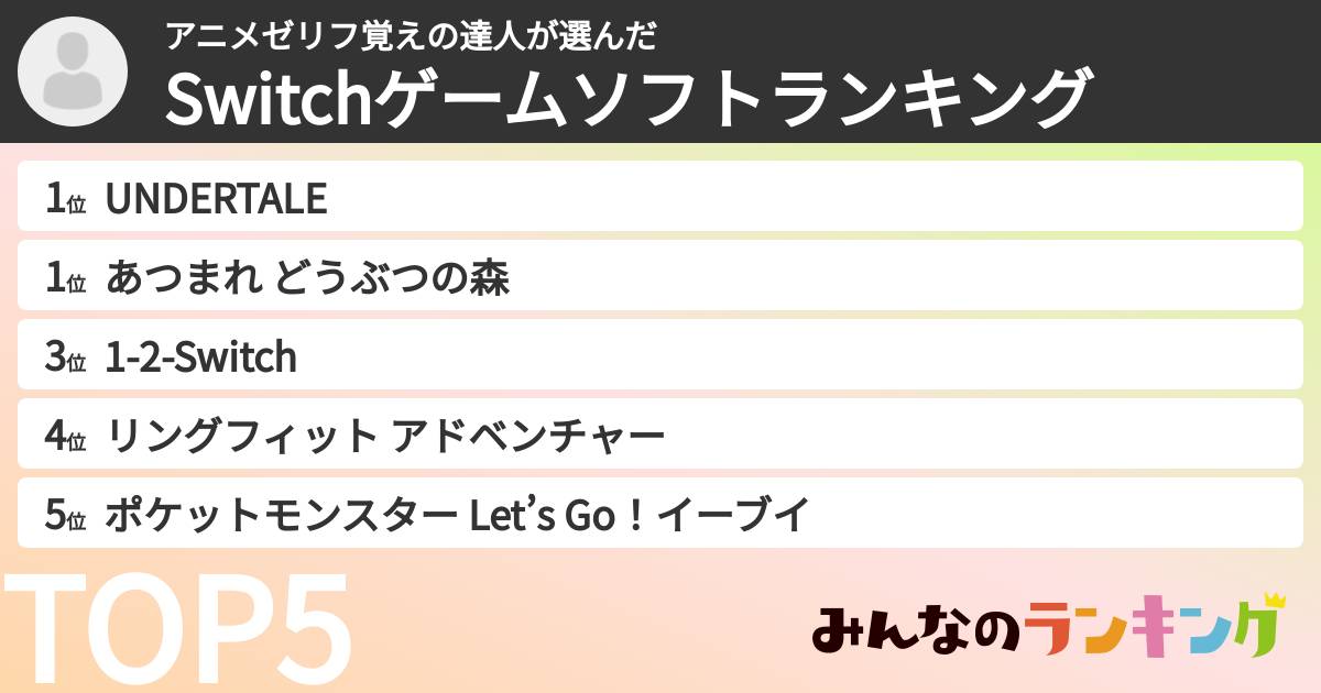 アニメゼリフ覚えの達人さんの「Switchゲームソフトランキング」