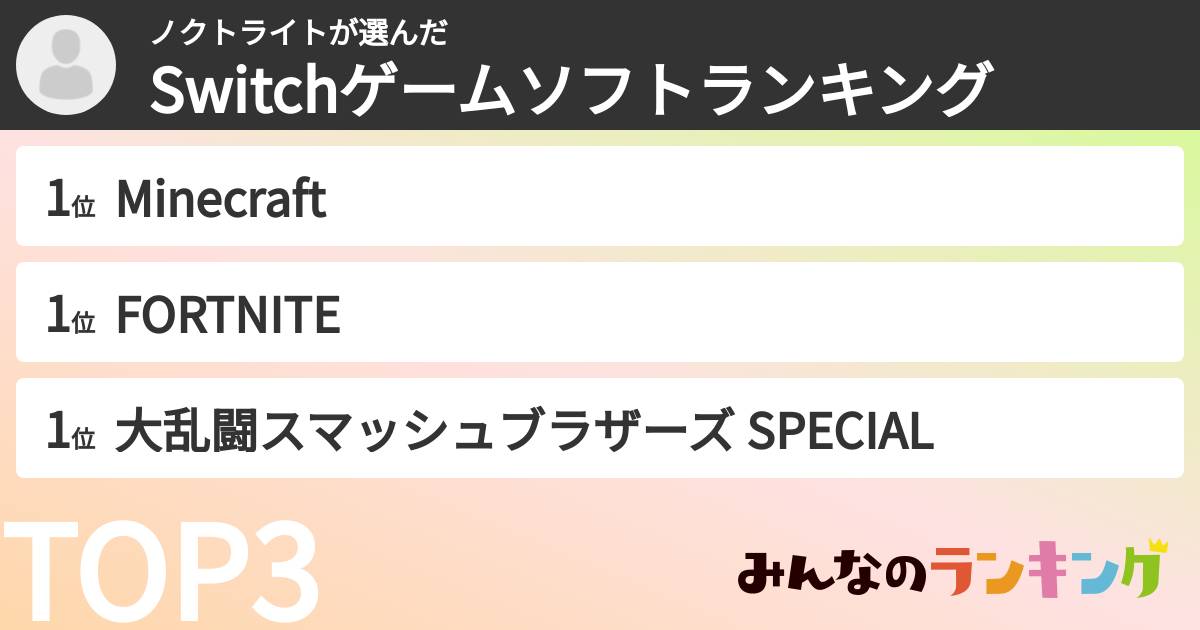 ノクトライトさんの「Switchゲームソフトランキング」