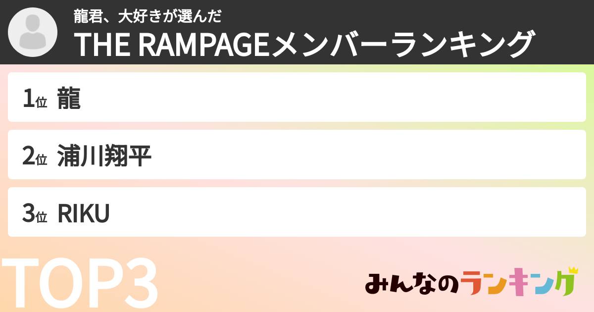 龍君、大好きさんの「THE RAMPAGEメンバーランキング」