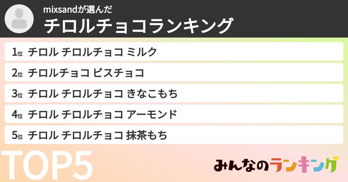 mixsandさんの「チロルチョコランキング」