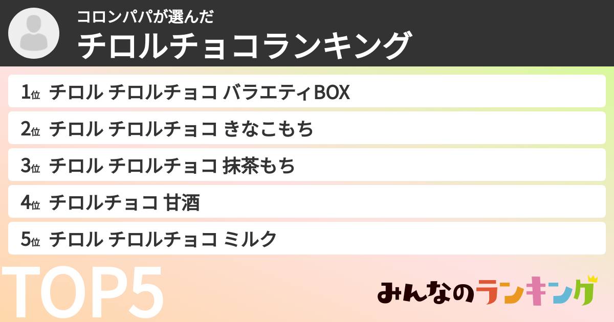 コロンパパさんの「チロルチョコランキング」
