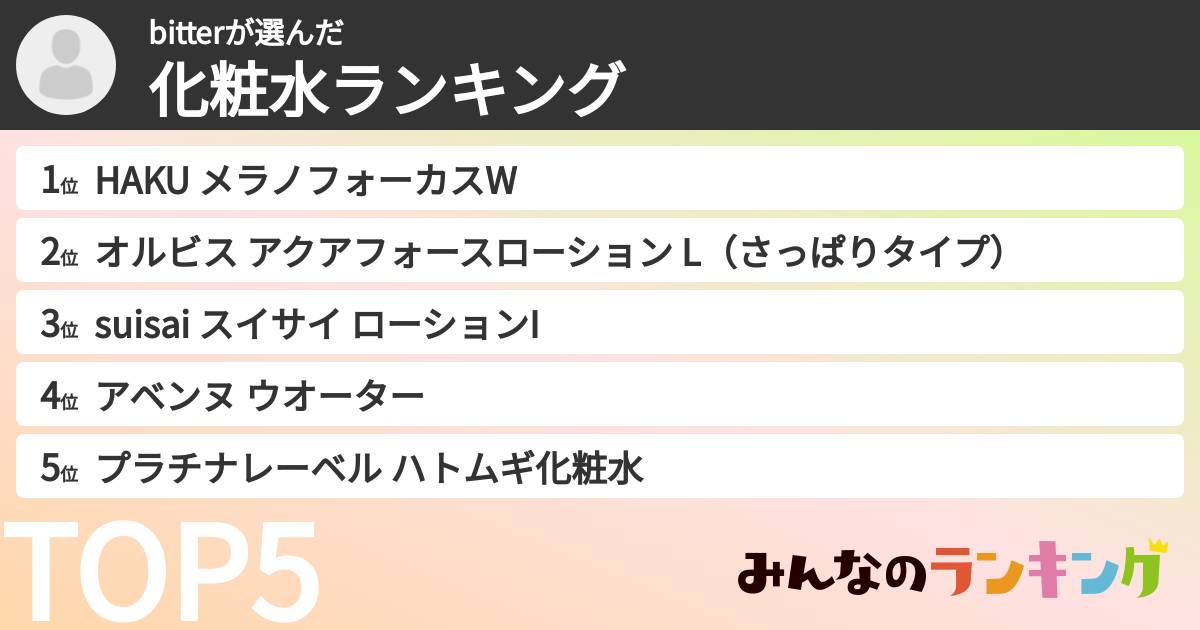 bitterさんの「化粧水ランキング」