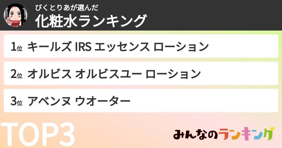 びくとりあさんの「化粧水ランキング」