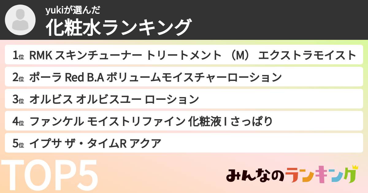 yukiさんの「化粧水ランキング」