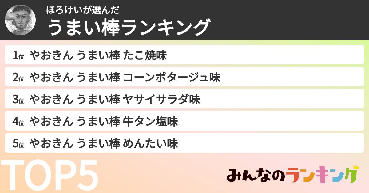 ほろけいさんの「うまい棒ランキング」