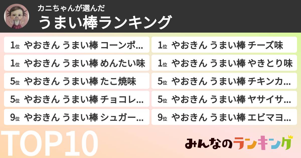カニちゃんさんの「うまい棒ランキング」