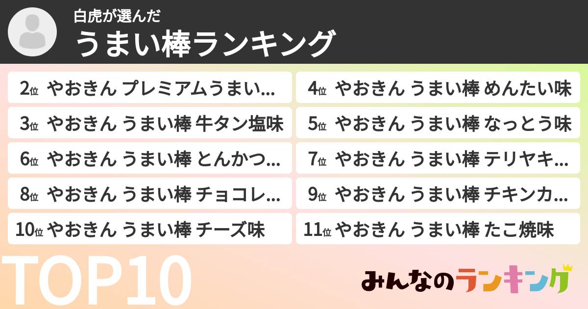 白虎さんの「うまい棒ランキング」