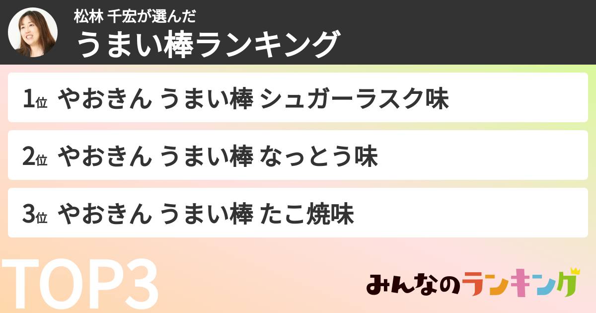 松林 千宏さんの「うまい棒ランキング」