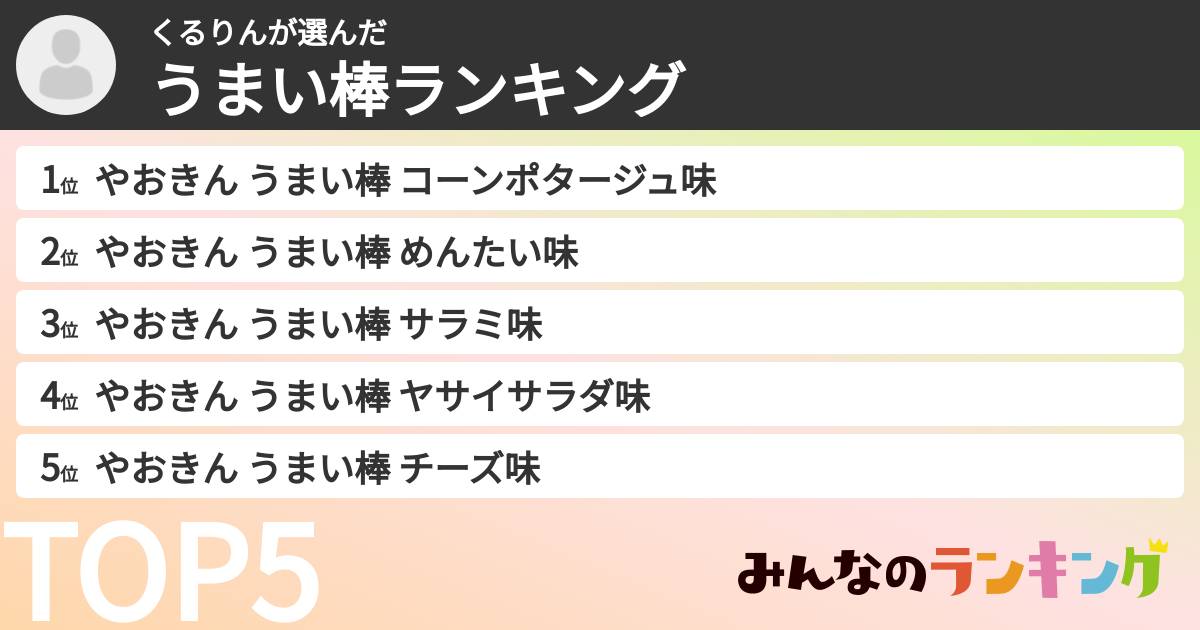 くるりんさんの「うまい棒ランキング」