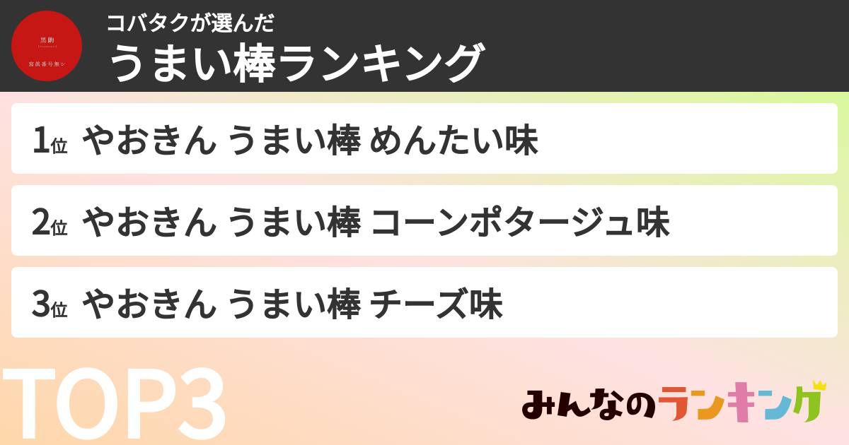 コバタクさんの「うまい棒ランキング」