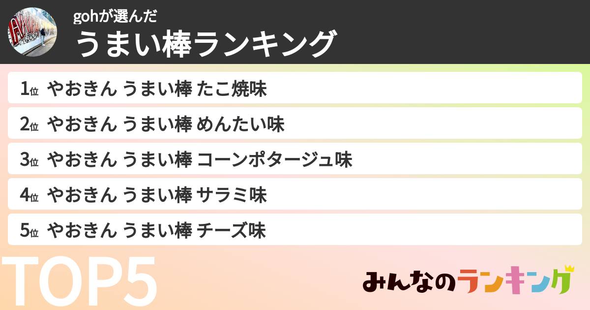 gohさんの「うまい棒ランキング」
