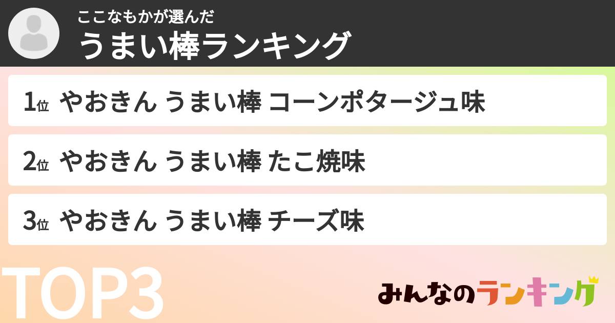 ここなもかさんの「うまい棒ランキング」