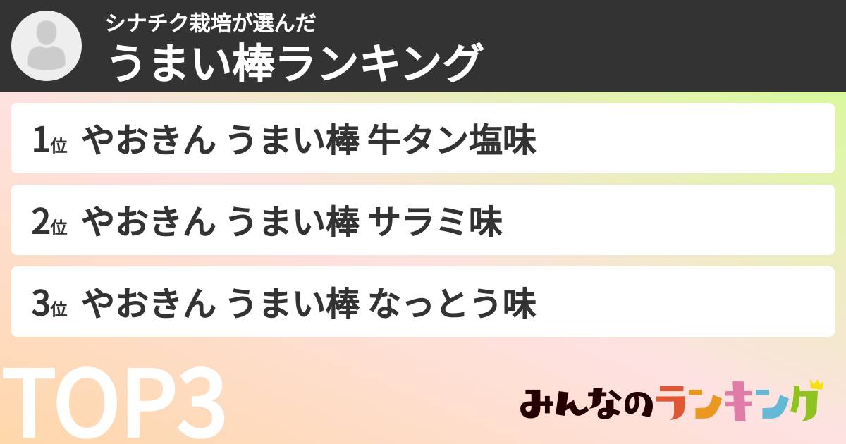 シナチク栽培さんの「うまい棒ランキング」