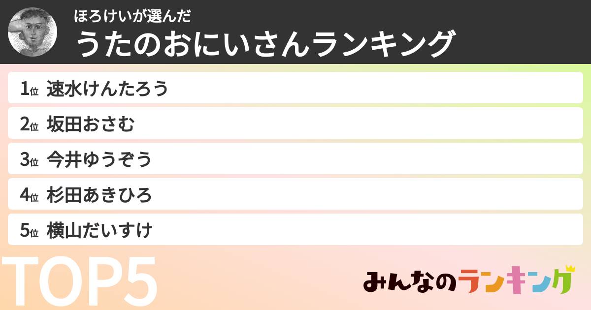 ほろけいさんの「うたのおにいさんランキング」