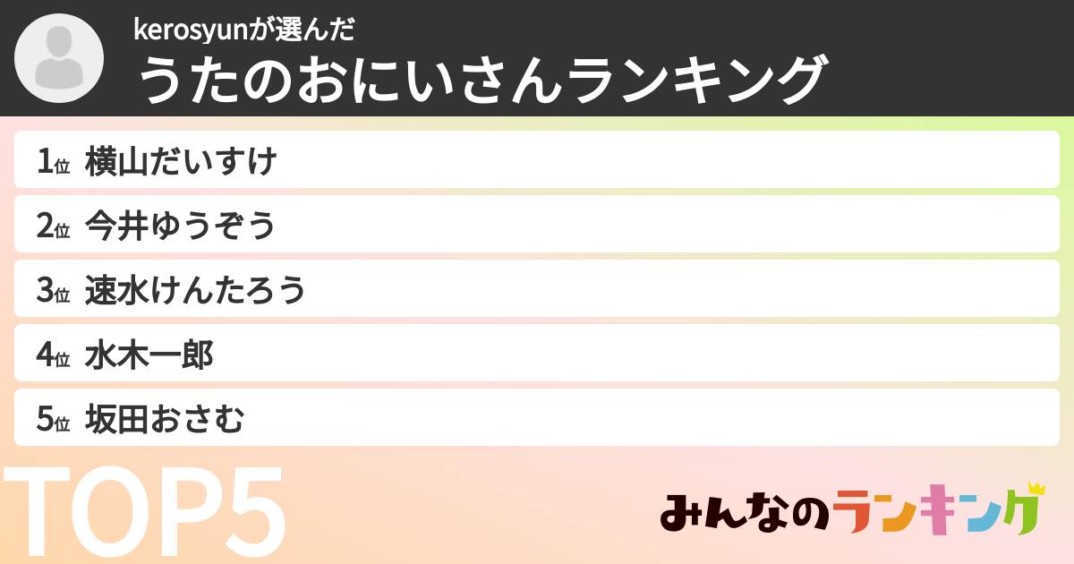 kerosyunさんの「うたのおにいさんランキング」