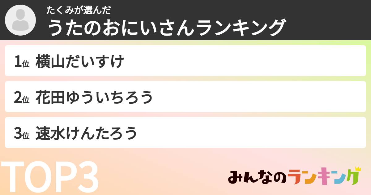 たくみさんの「うたのおにいさんランキング」