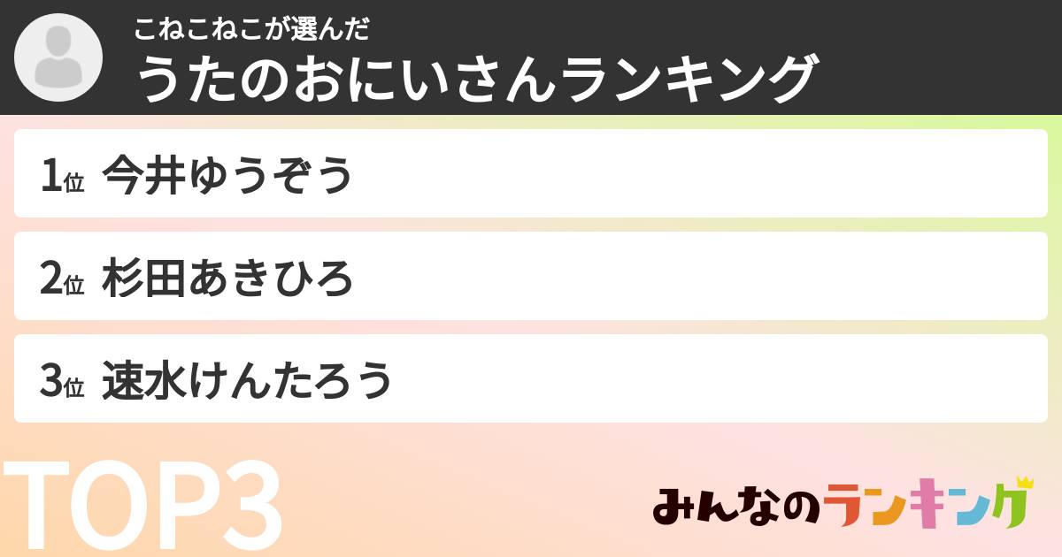 こねこねこさんの「うたのおにいさんランキング」