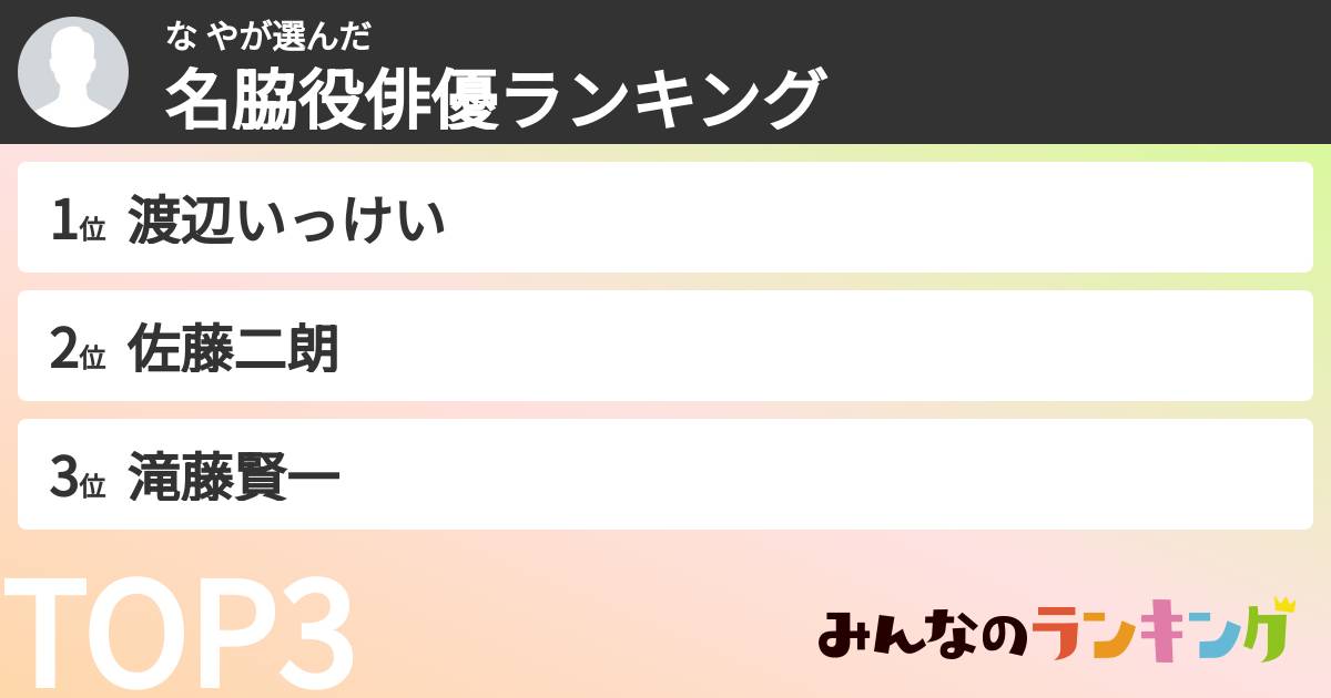 な やさんの「名脇役俳優ランキング」