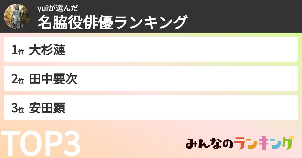 yuiさんの「名脇役俳優ランキング」