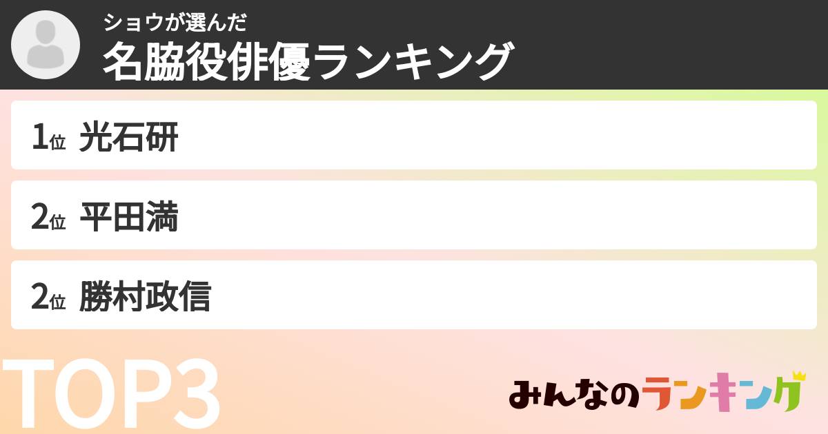 ショウさんの「名脇役俳優ランキング」