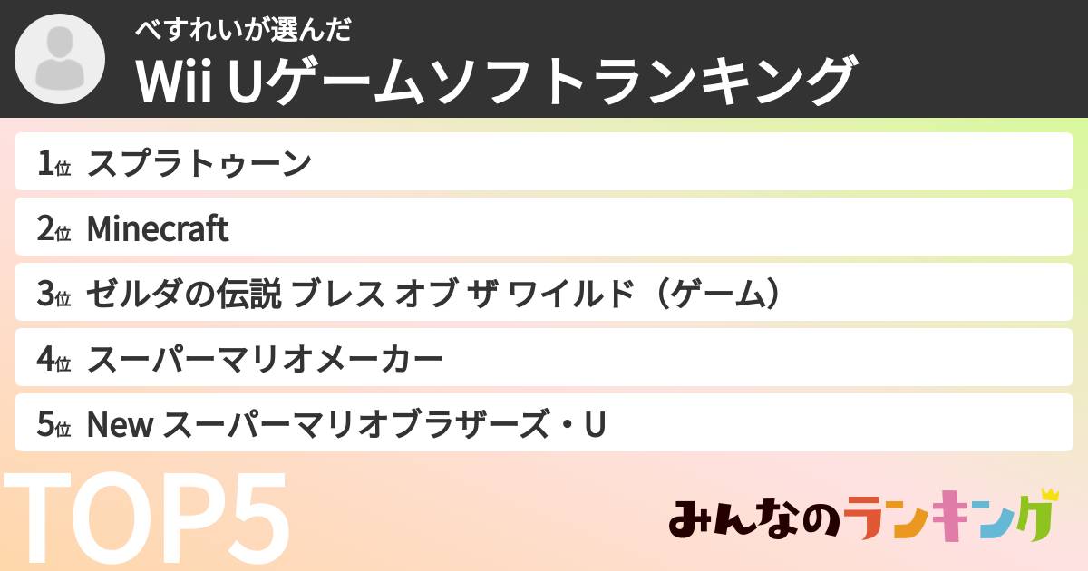 べすれいさんの「Wii Uゲームソフトランキング」