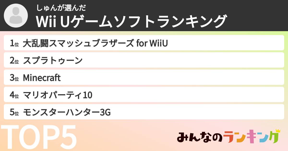 しゅんさんの「Wii Uゲームソフトランキング」