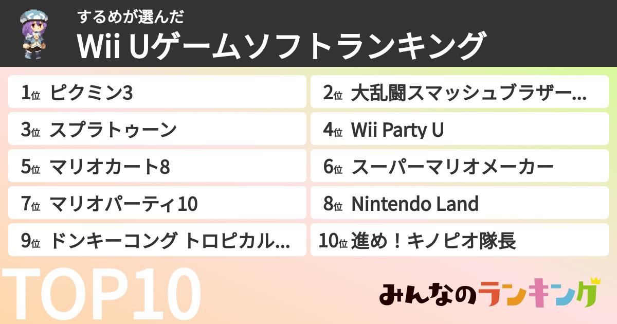 するめさんの「Wii Uゲームソフトランキング」
