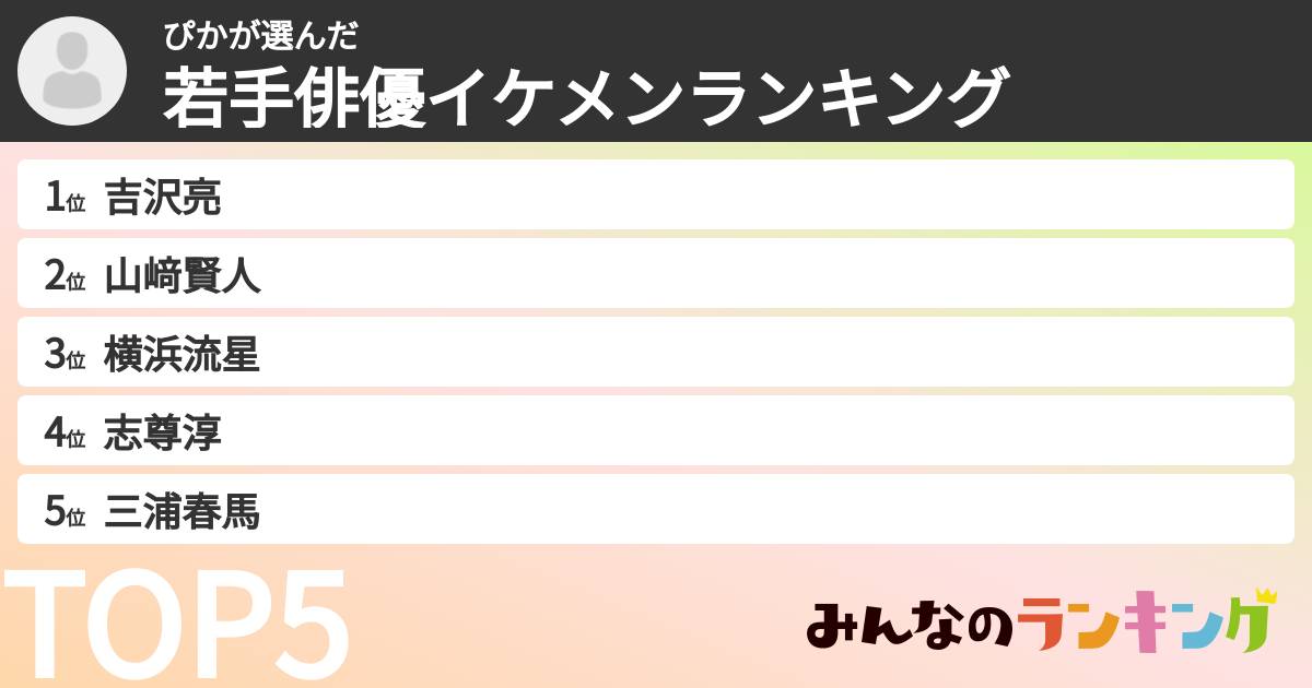 ぴかさんの「若手俳優イケメンランキング」