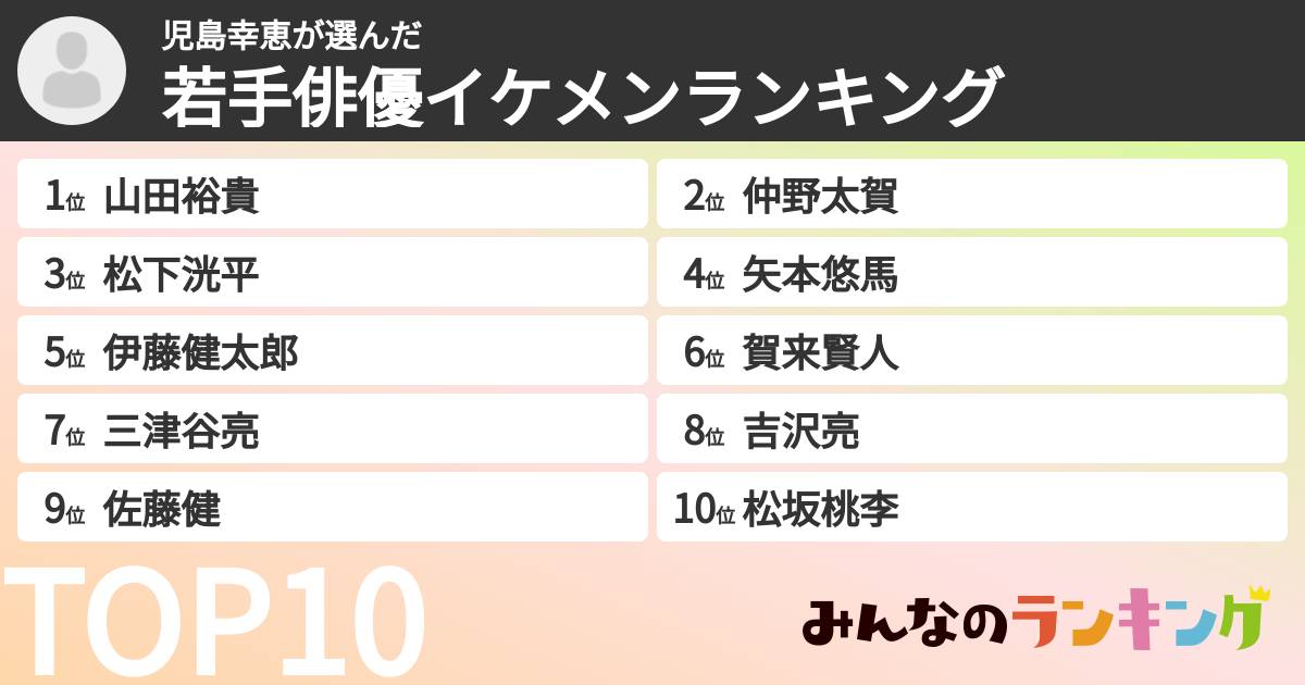児島幸恵さんの「若手俳優イケメンランキング」