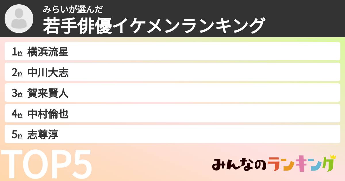みらいさんの「若手俳優イケメンランキング」