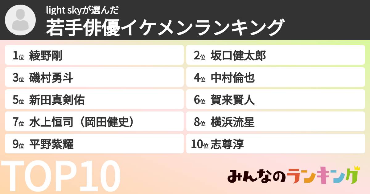 light skyさんの「若手俳優イケメンランキング」