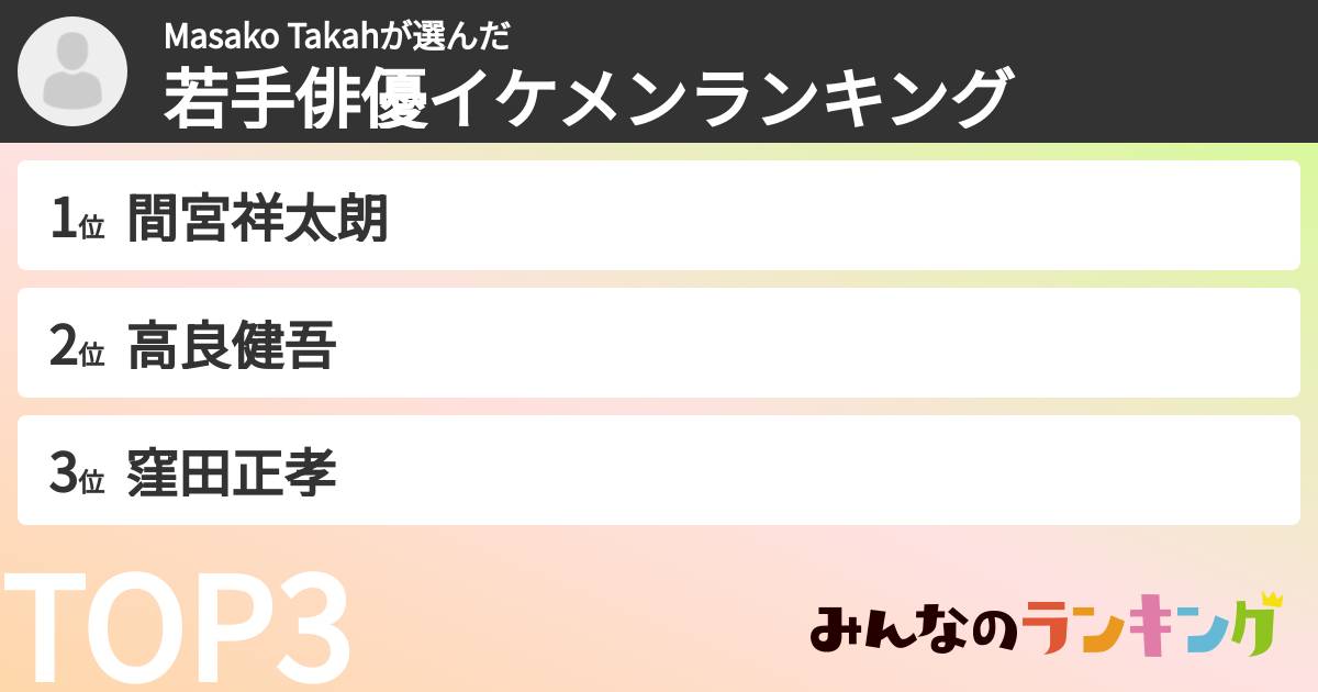 Masako Takahさんの「若手俳優イケメンランキング」