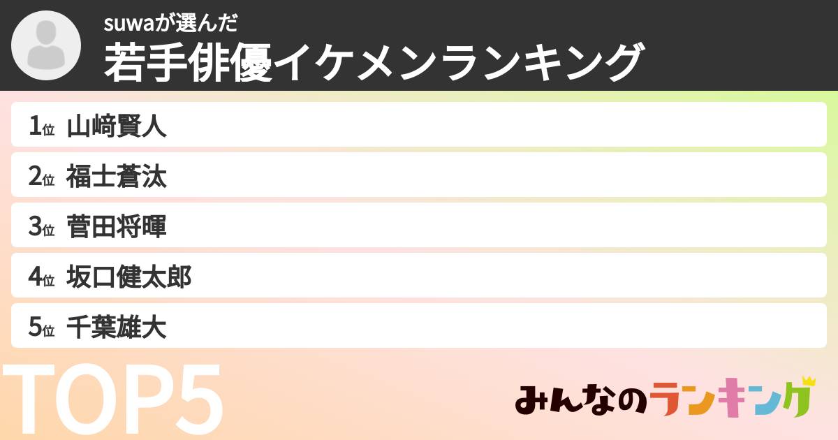 suwaさんの「若手俳優イケメンランキング」
