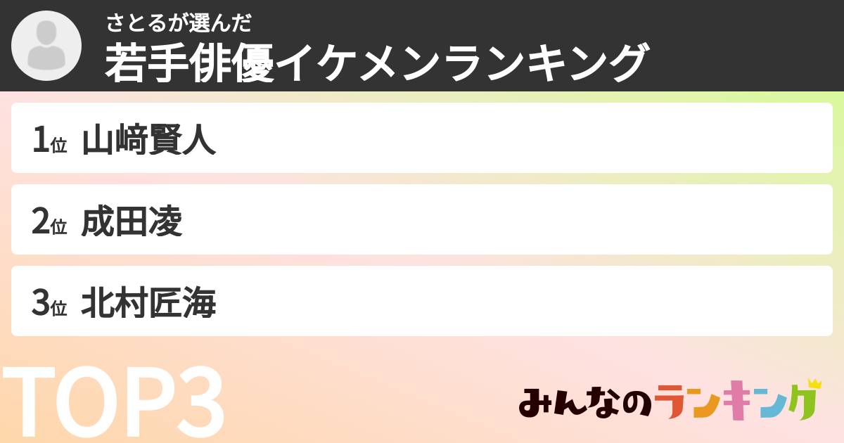 さとるさんの「若手俳優イケメンランキング」