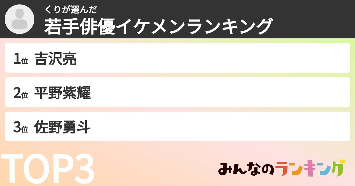 くりさんの「若手俳優イケメンランキング」