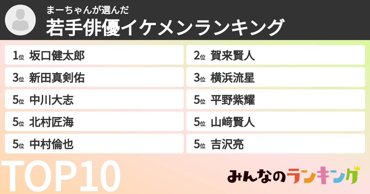 まーちゃんさんの「若手俳優イケメンランキング」