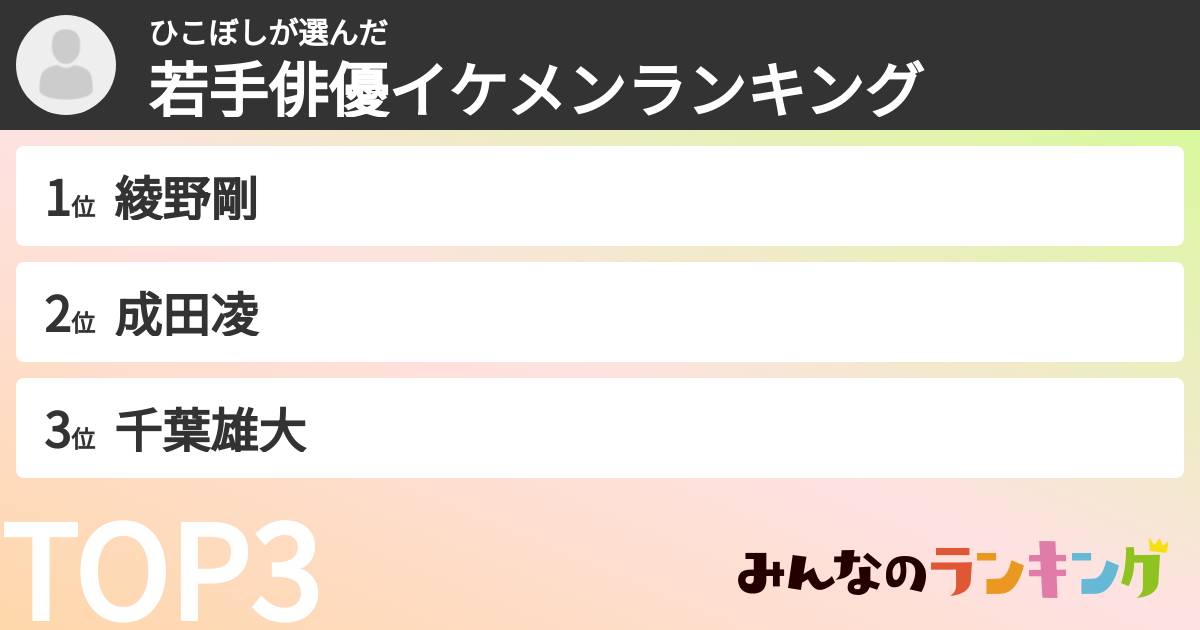 ひこぼしさんの「若手俳優イケメンランキング」