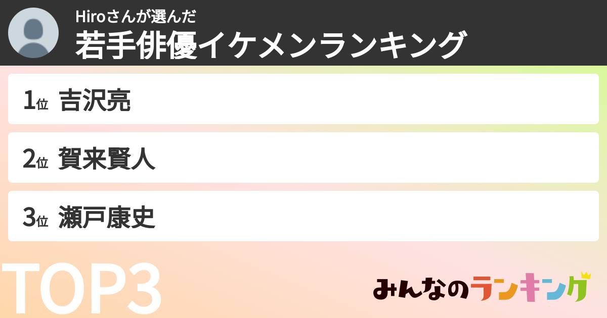 Hiroさんさんの「若手俳優イケメンランキング」