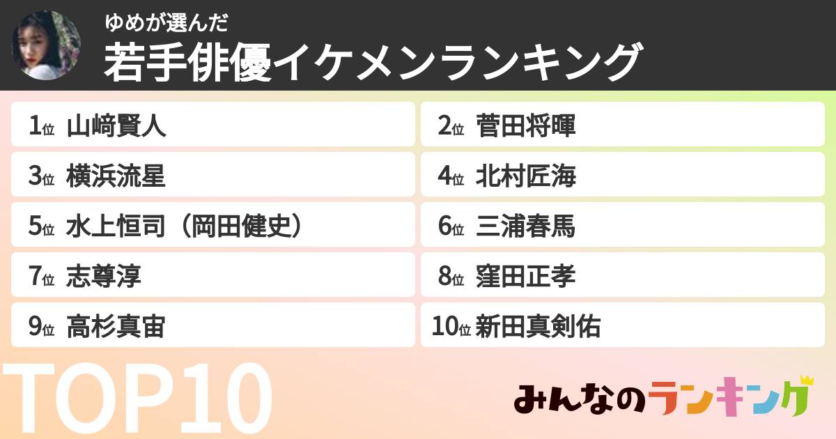 ゆめさんの「若手俳優イケメンランキング」