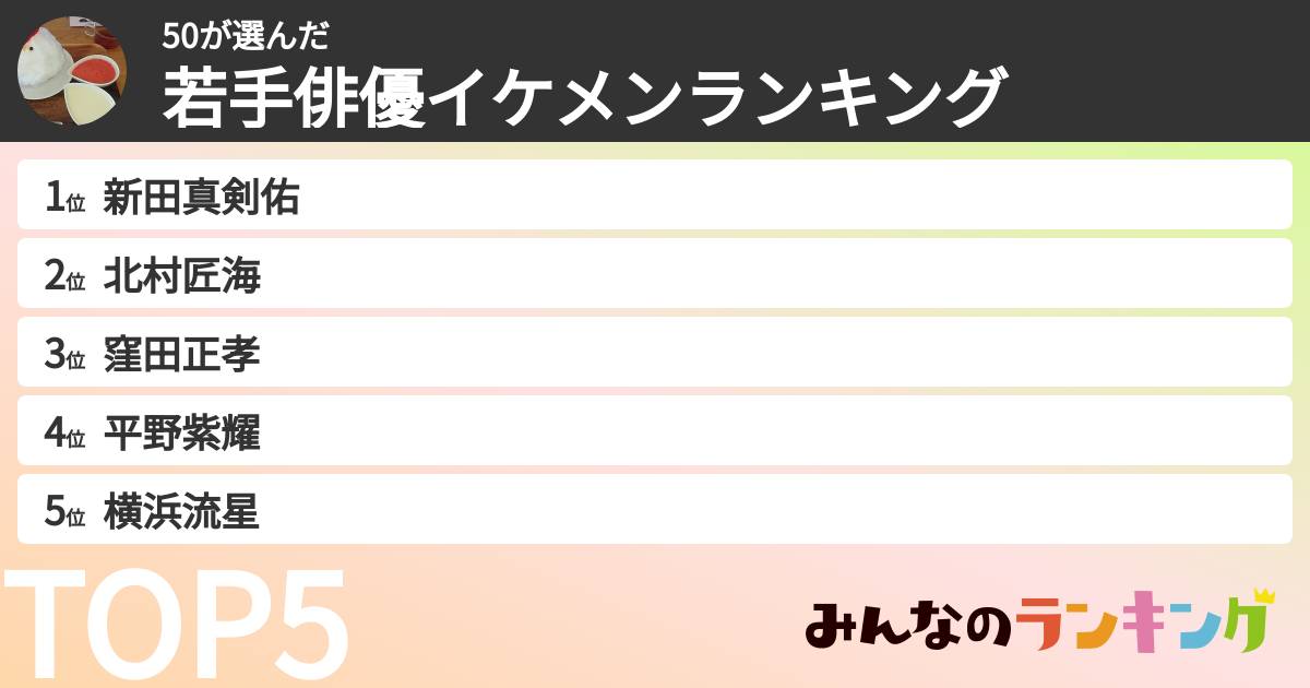 50さんの「若手俳優イケメンランキング」