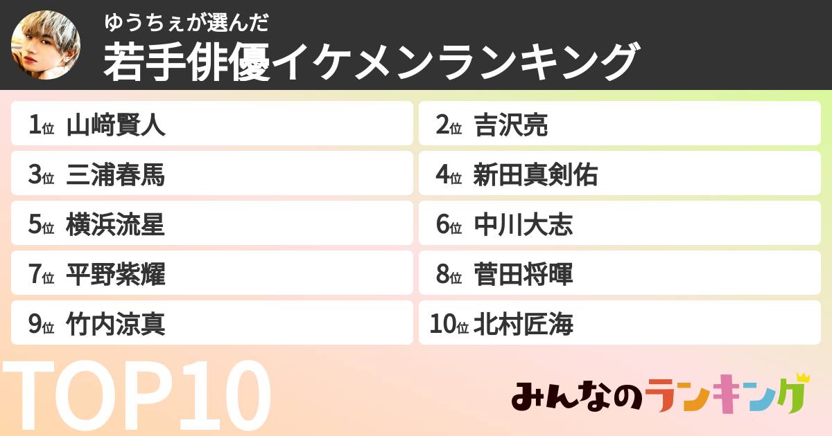 ゆうちぇさんの「若手俳優イケメンランキング」