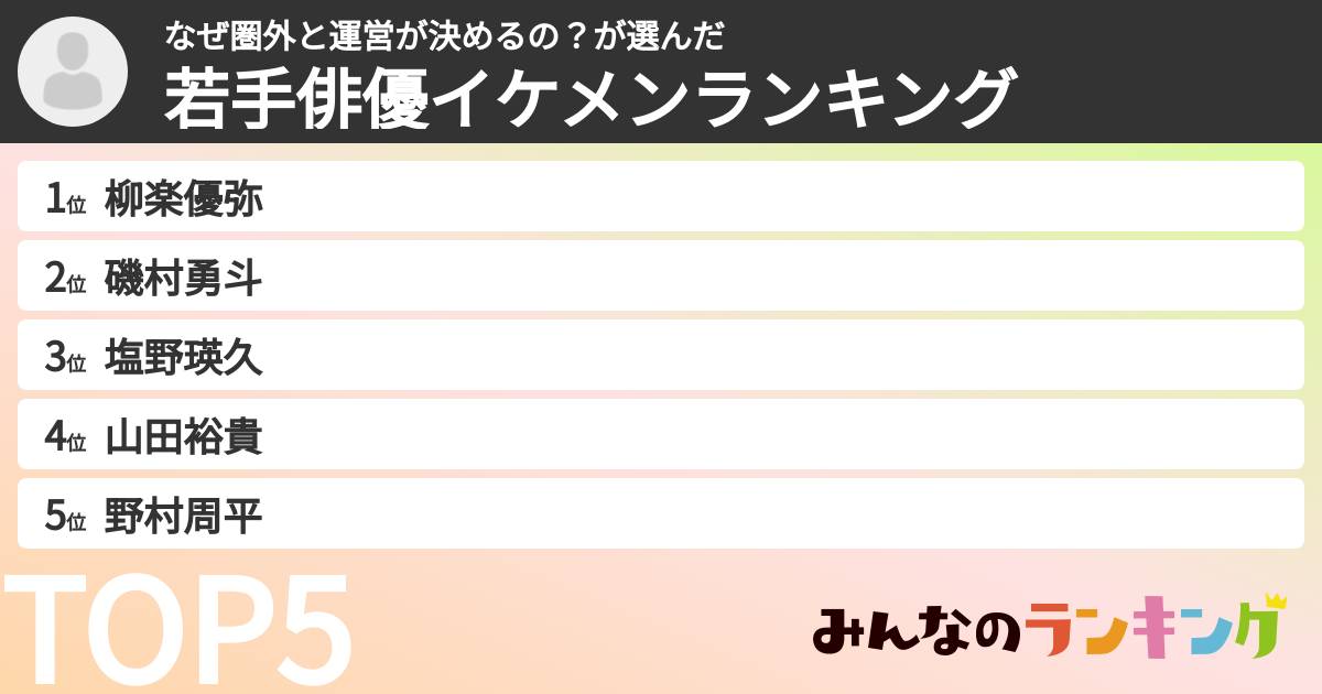 なぜ圏外と運営が決めるの?さんの「若手俳優イケメンランキング」