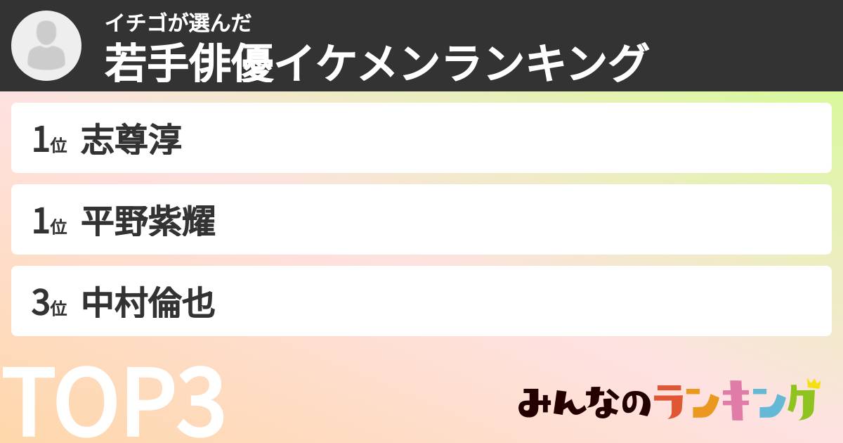 イチゴさんの「若手俳優イケメンランキング」