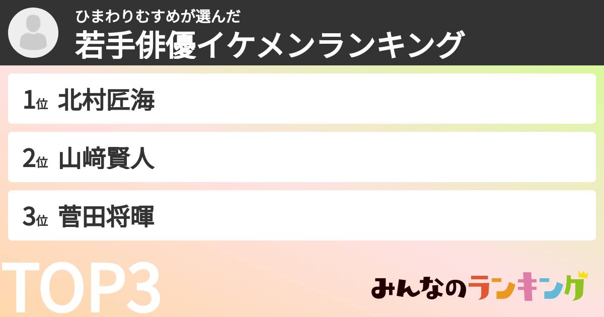 ひまわりむすめさんの「若手俳優イケメンランキング」