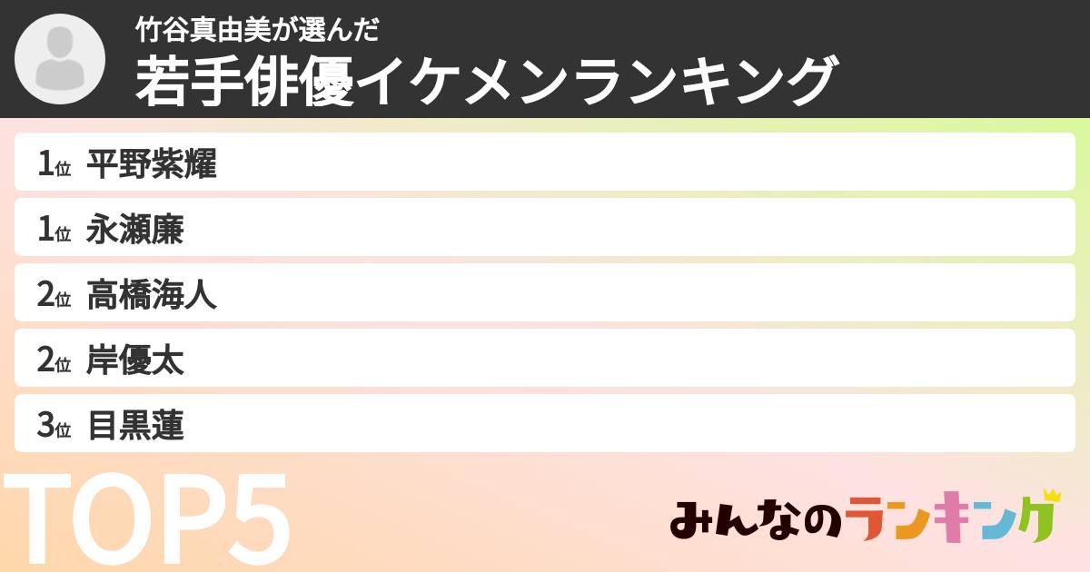 竹谷真由美さんの「若手俳優イケメンランキング」