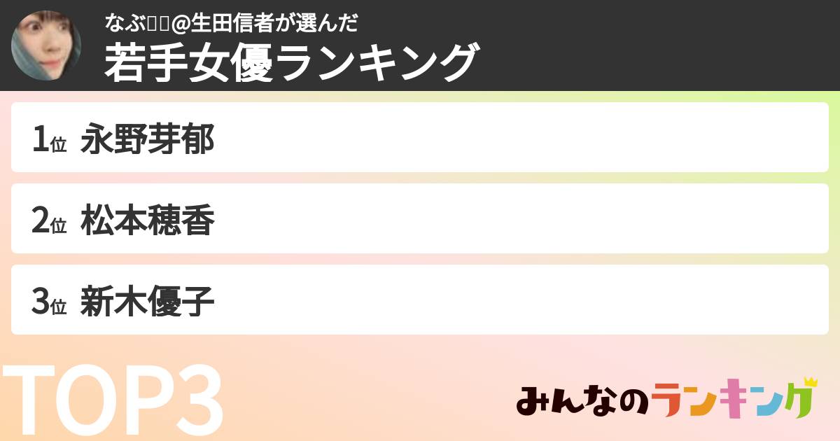 なぶ💻🐭@生田信者さんの「若手女優ランキング」