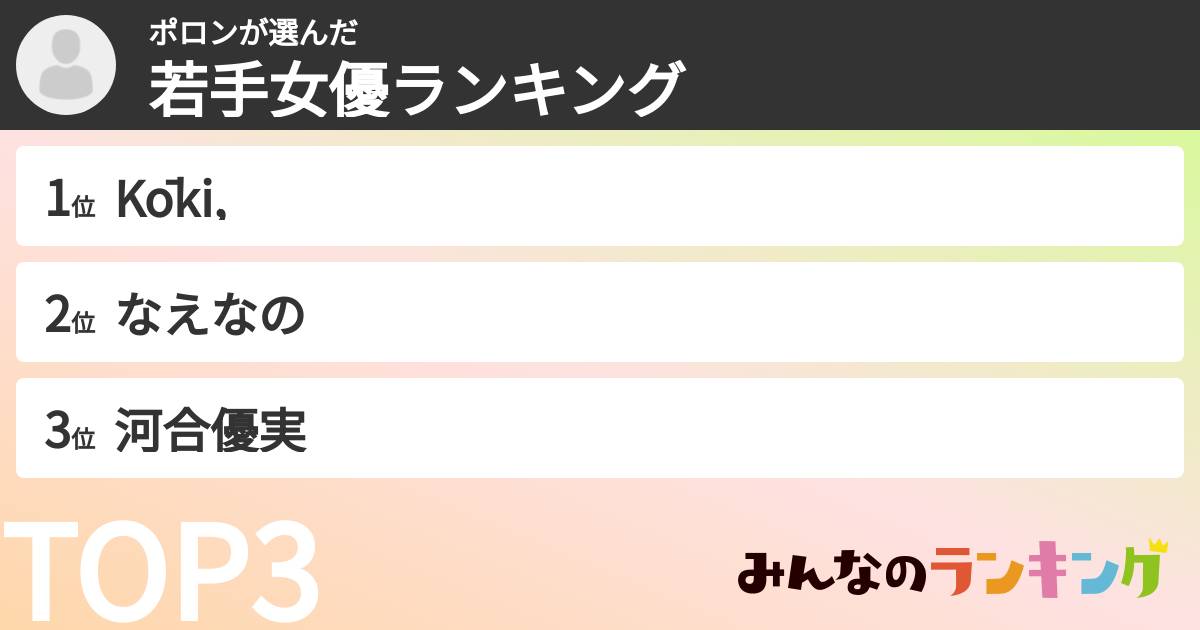 ポロンさんの「若手女優ランキング」